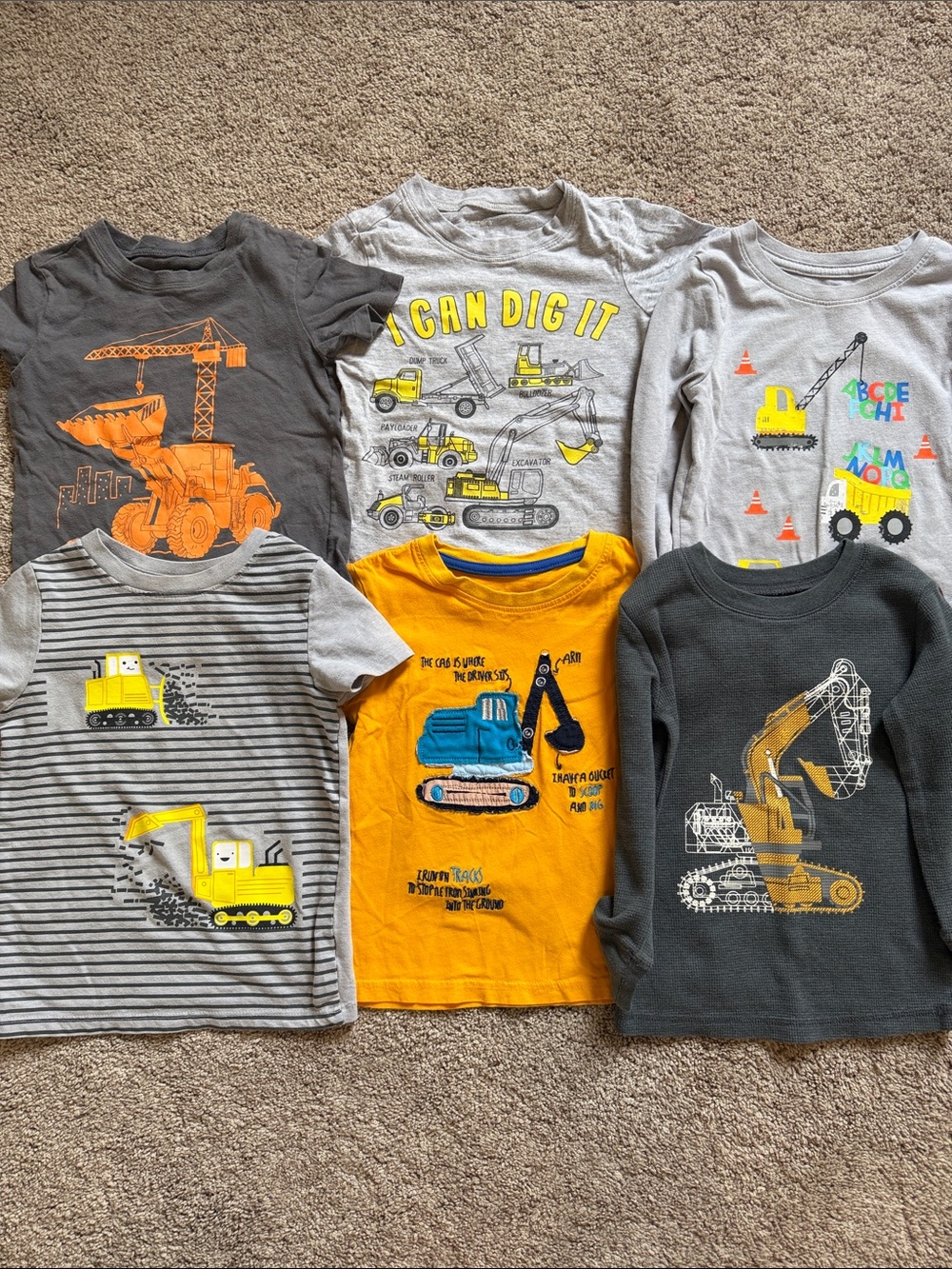 Boys Construction Truck Shirt Bundle - Gray, Yellow, Orange, Blue